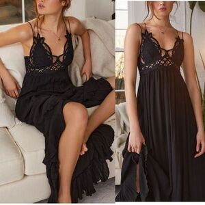 Free People Adella Maxi Dress - Lace Bodice, Cross straps open back – Excellent